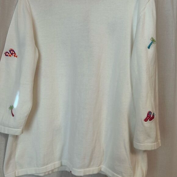 XL Christopher & Banks cardigan sweater white tropical theme long sleeve - Picture 2 of 6